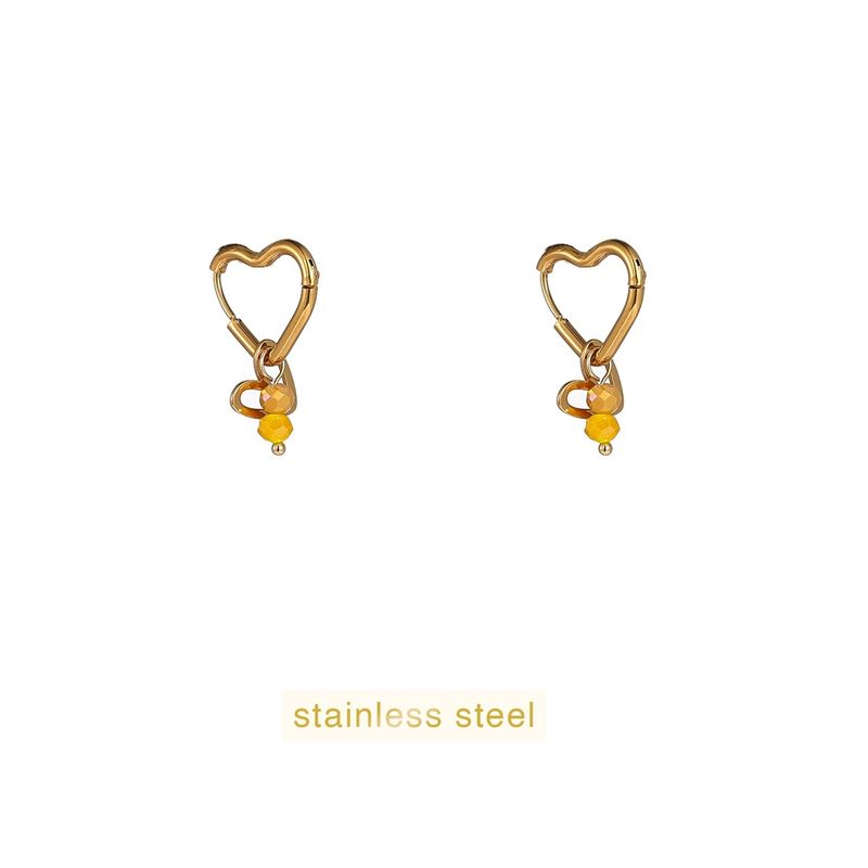 Double Heart Stone Hoop - Gold / Butter Yellow