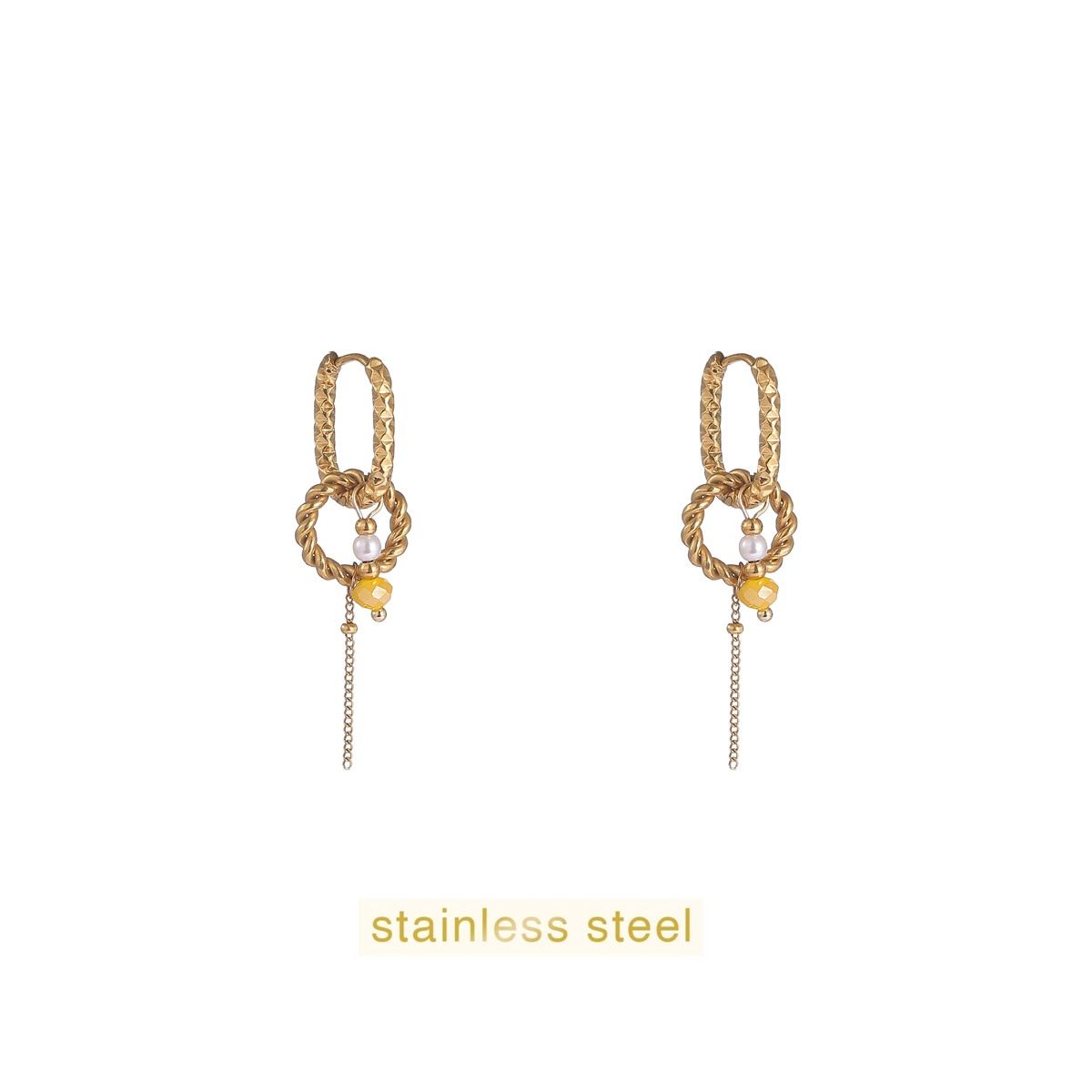 Round + Stone Hoop - Gold / Lemon