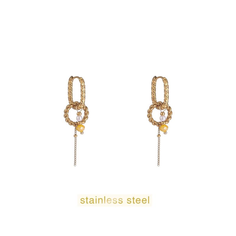 Round + Stone Hoop - Gold / Lemon