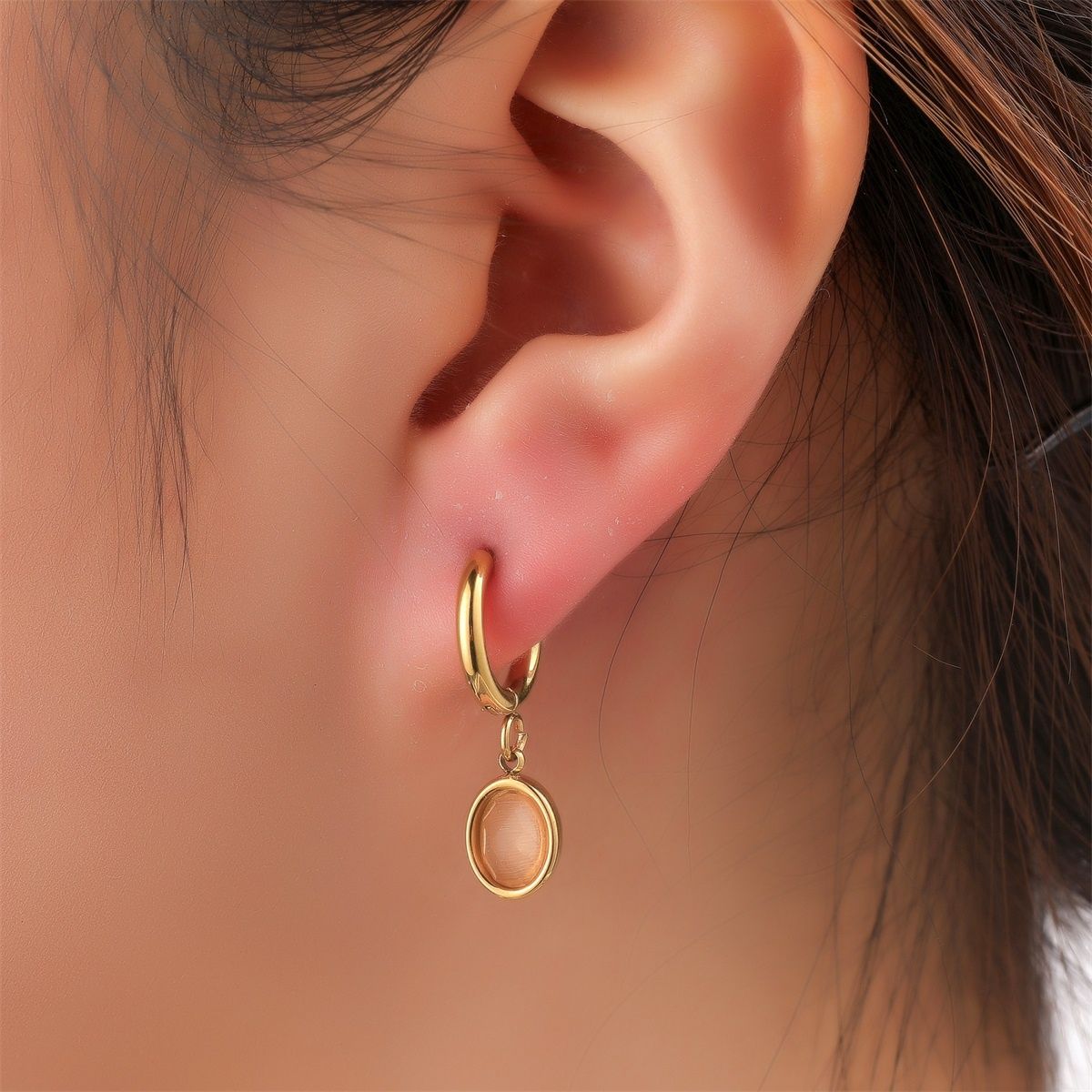 Small Stone Hoop - Gold / Peach