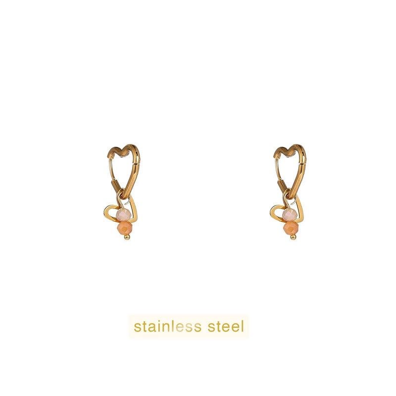 Double Heart Stone Hoop - Gold / Taupe