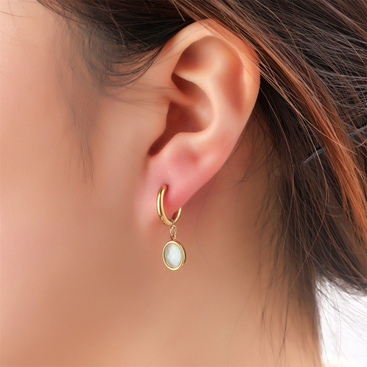 Small Stone Hoop - Gold / Blue