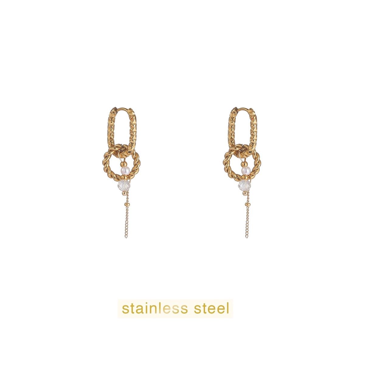 Round + Stone Hoop - Gold / Crystal