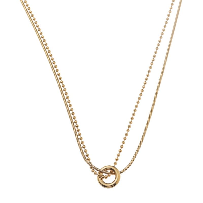 Long Round Pendant Necklace - Gold