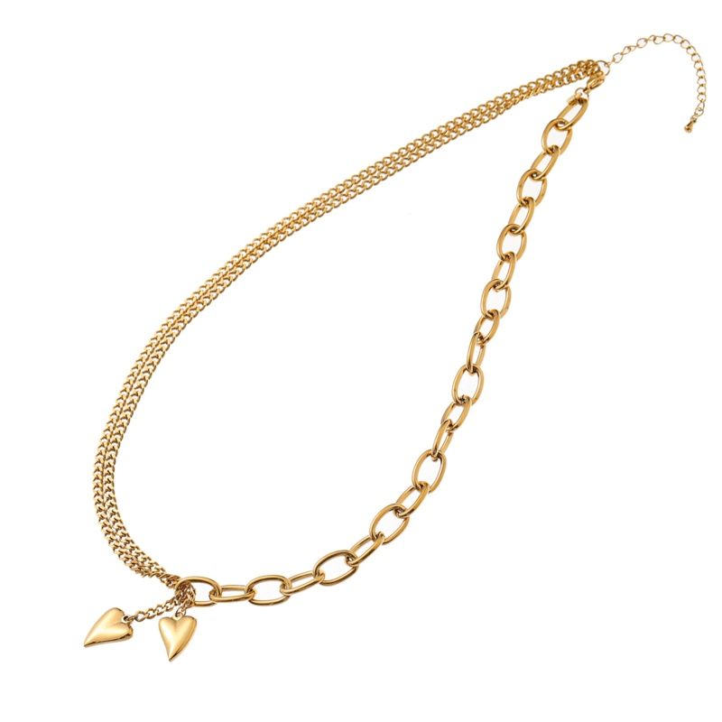 2 Hearts Bold Necklace - Gold