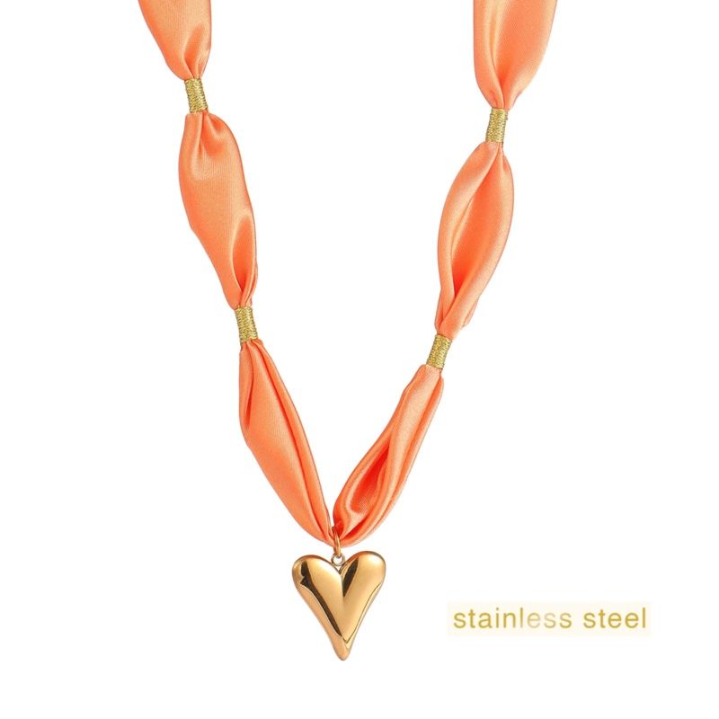 Satin Heart Necklace - Gold / Coral