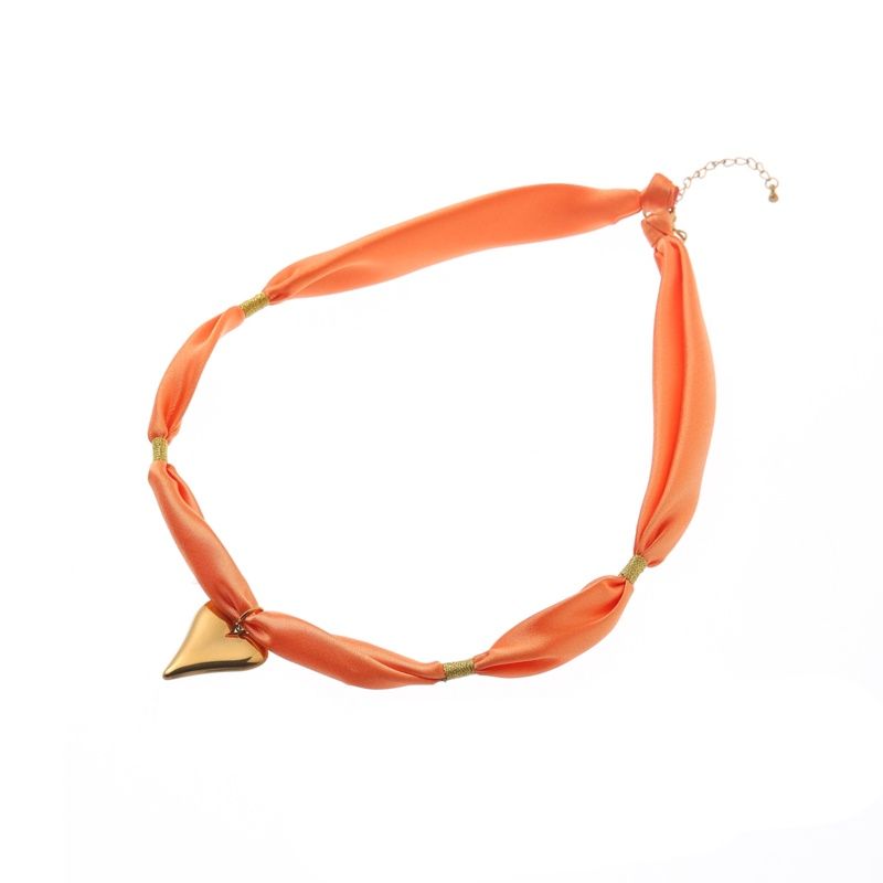 Satin Heart Necklace - Gold / Coral