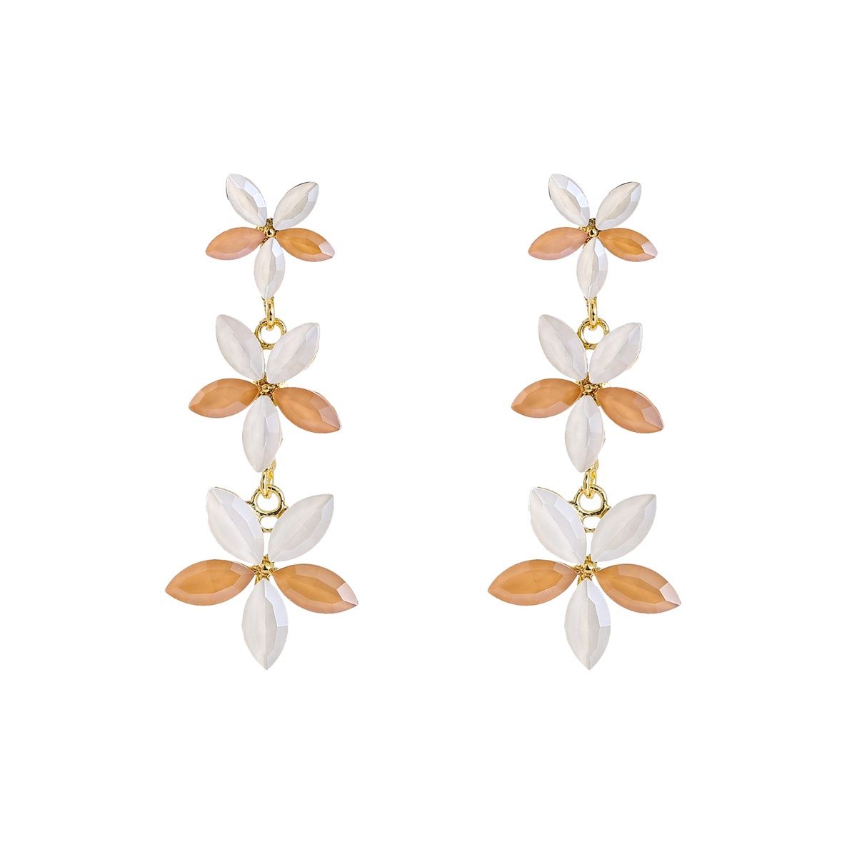 3 Flowers Dangle - Gold / White / Beige