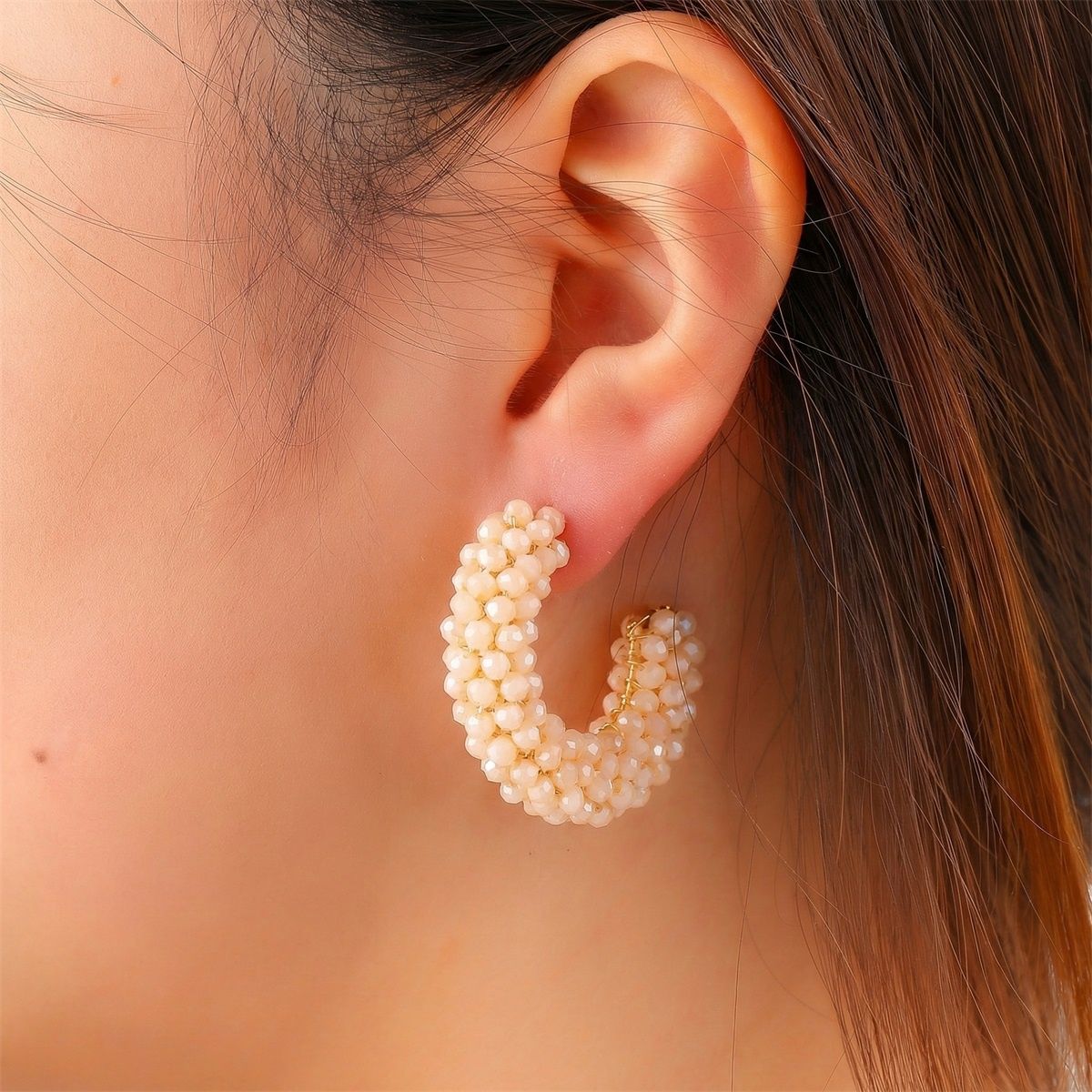 Beaded Small Hoop - Porcelain