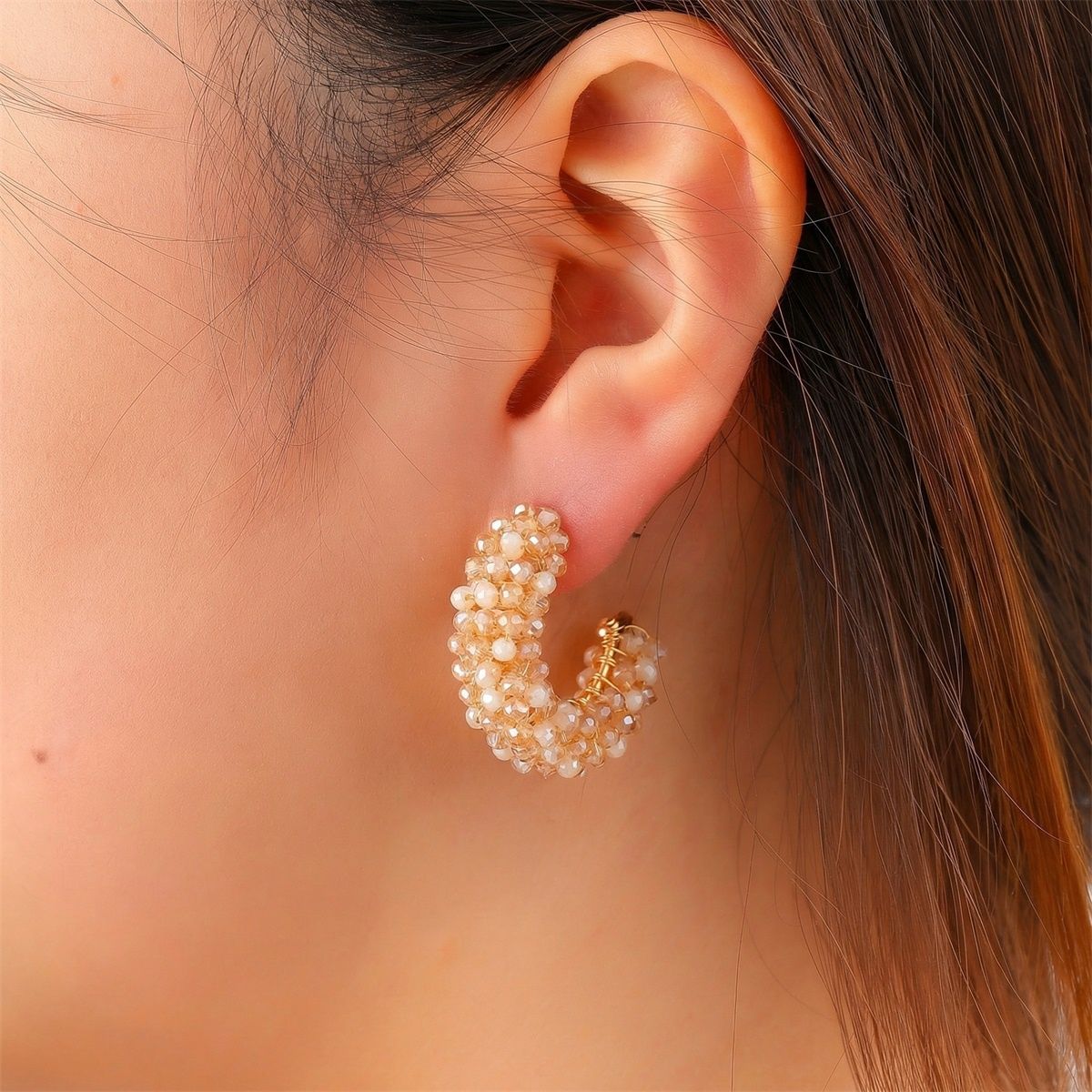 Beaded Small Hoop - Champagne