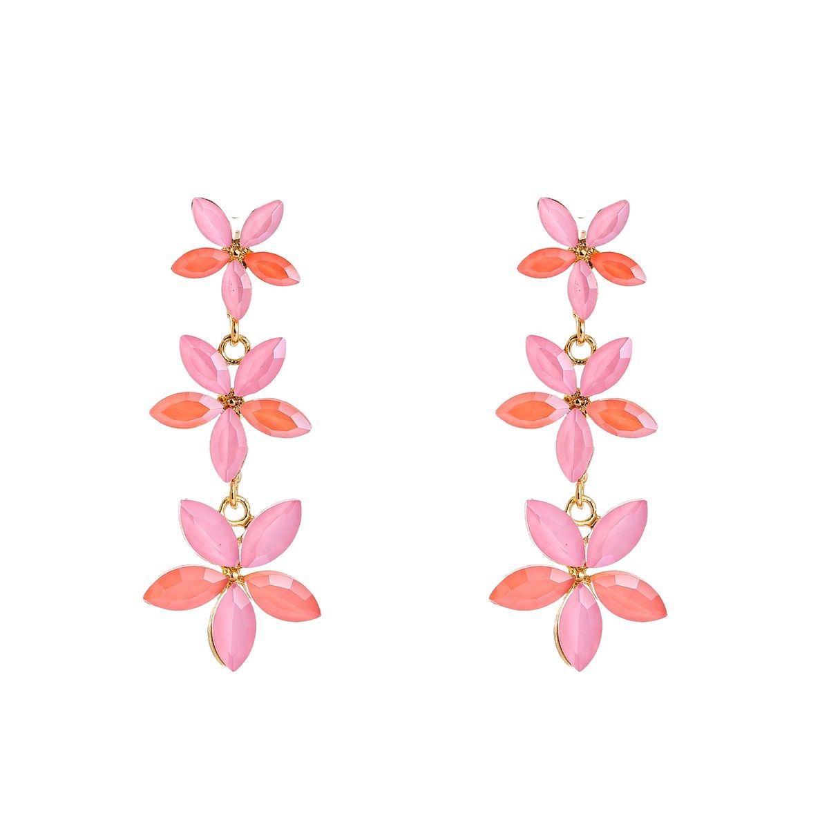 3 Flower Dangle - Pink / Gold
