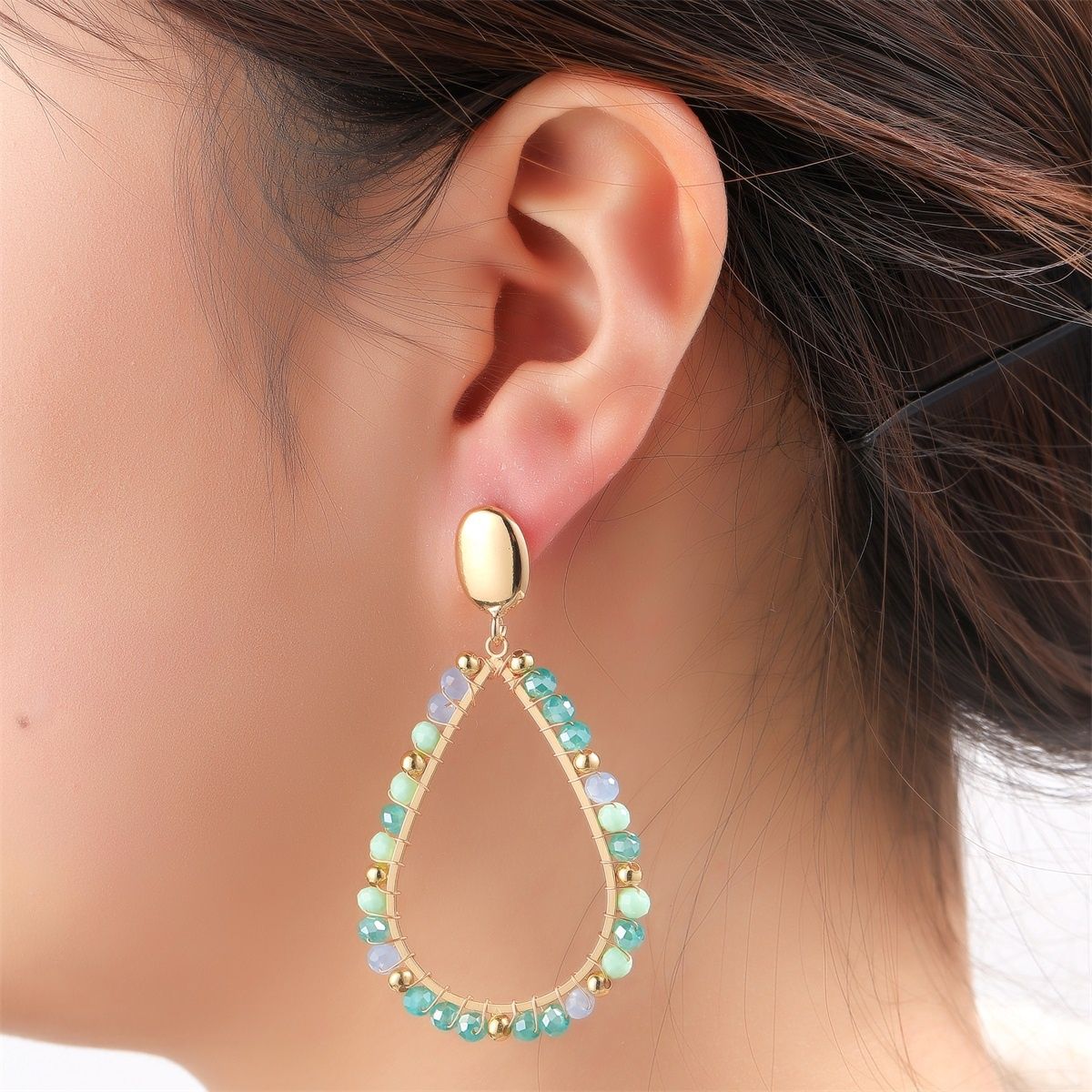 Oval Drop Earring - Petrol Sky