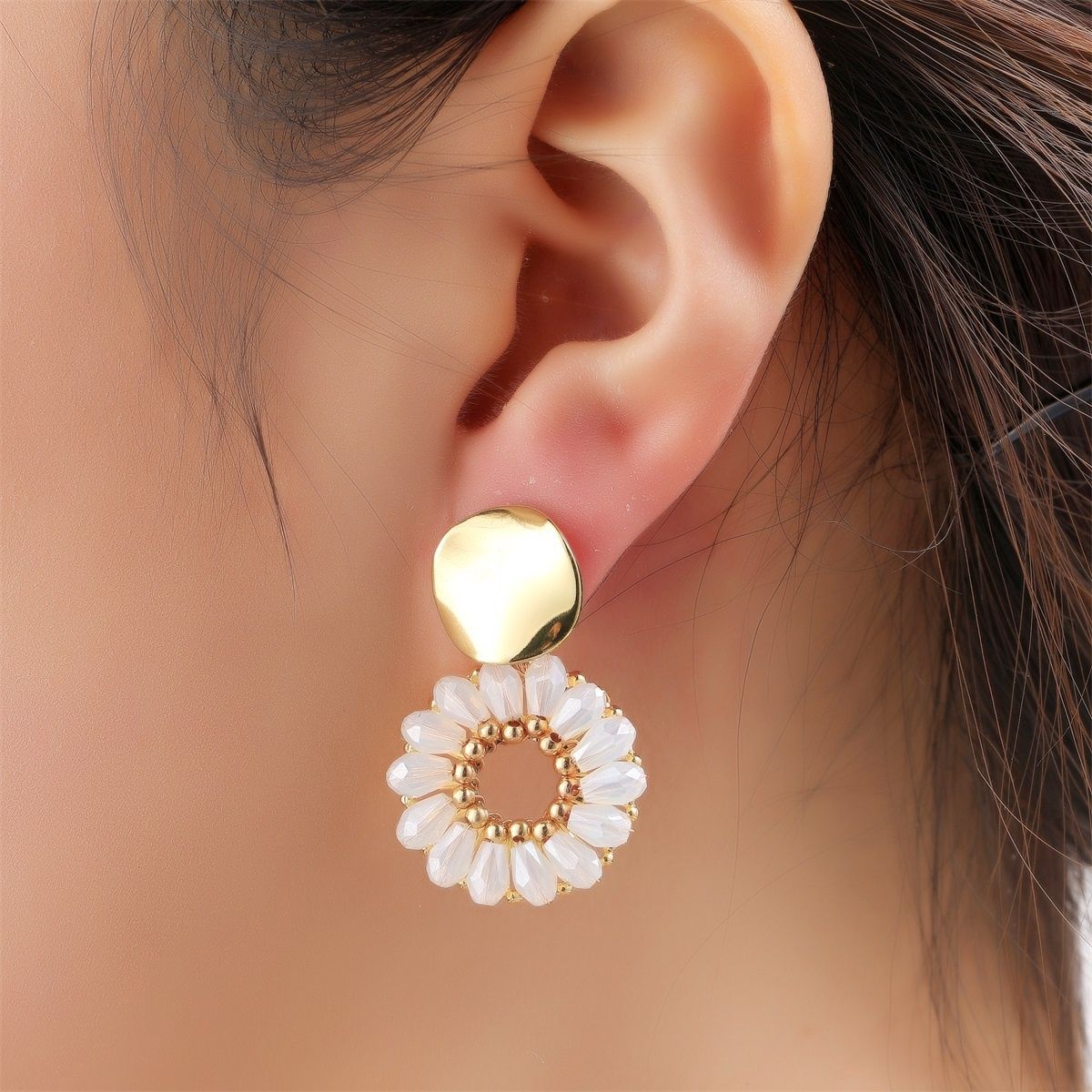 Round Stud Dangle - Ice White