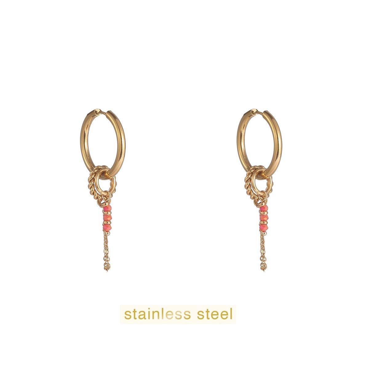 Stones + Big Hoop - Gold / Coral