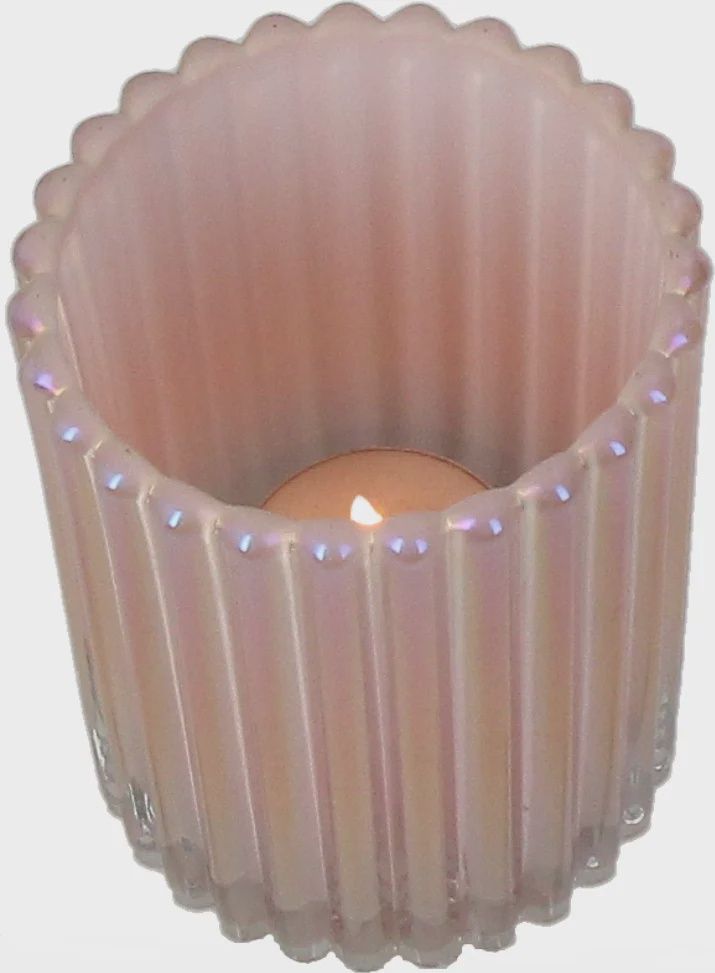 Candle Holder Glass - Roze / Parelmoer