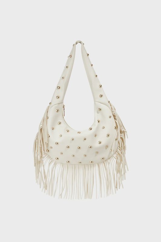 Studded Hand Bag - Creme