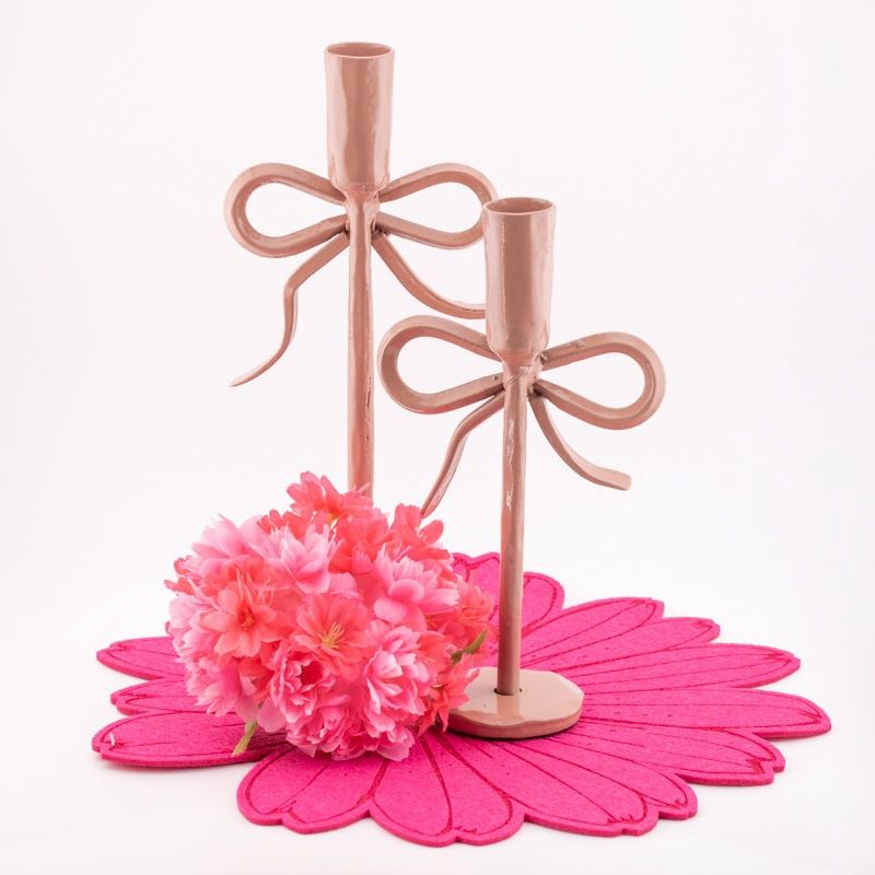 Kandelaar Bow / Strik 25cm - Roze