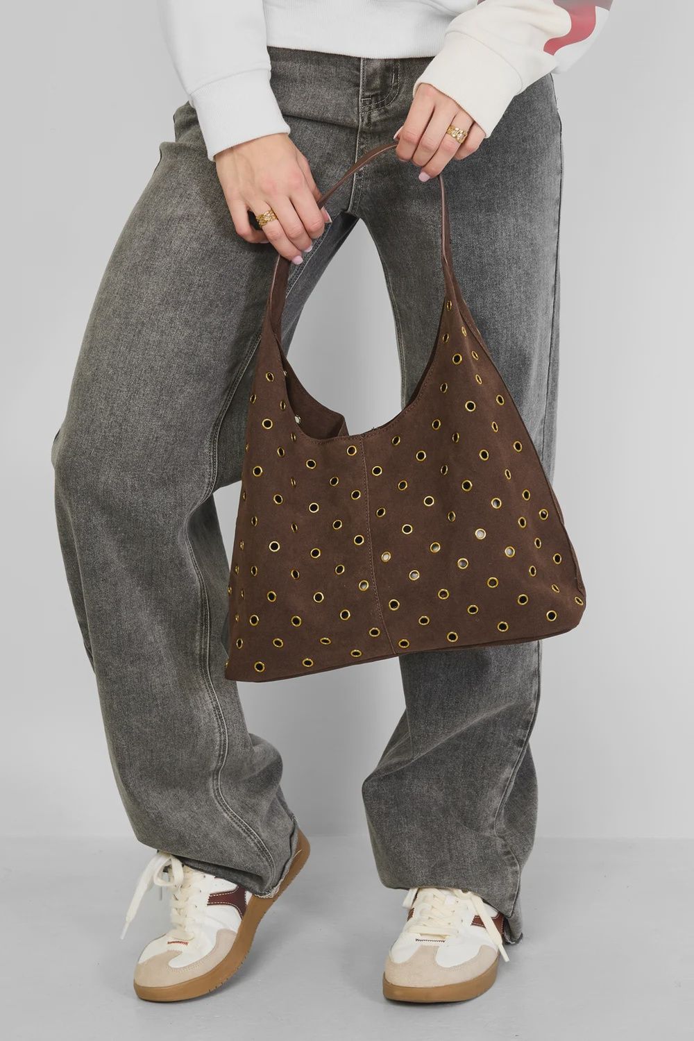 Schoudertas Gouden Studs - Bruin