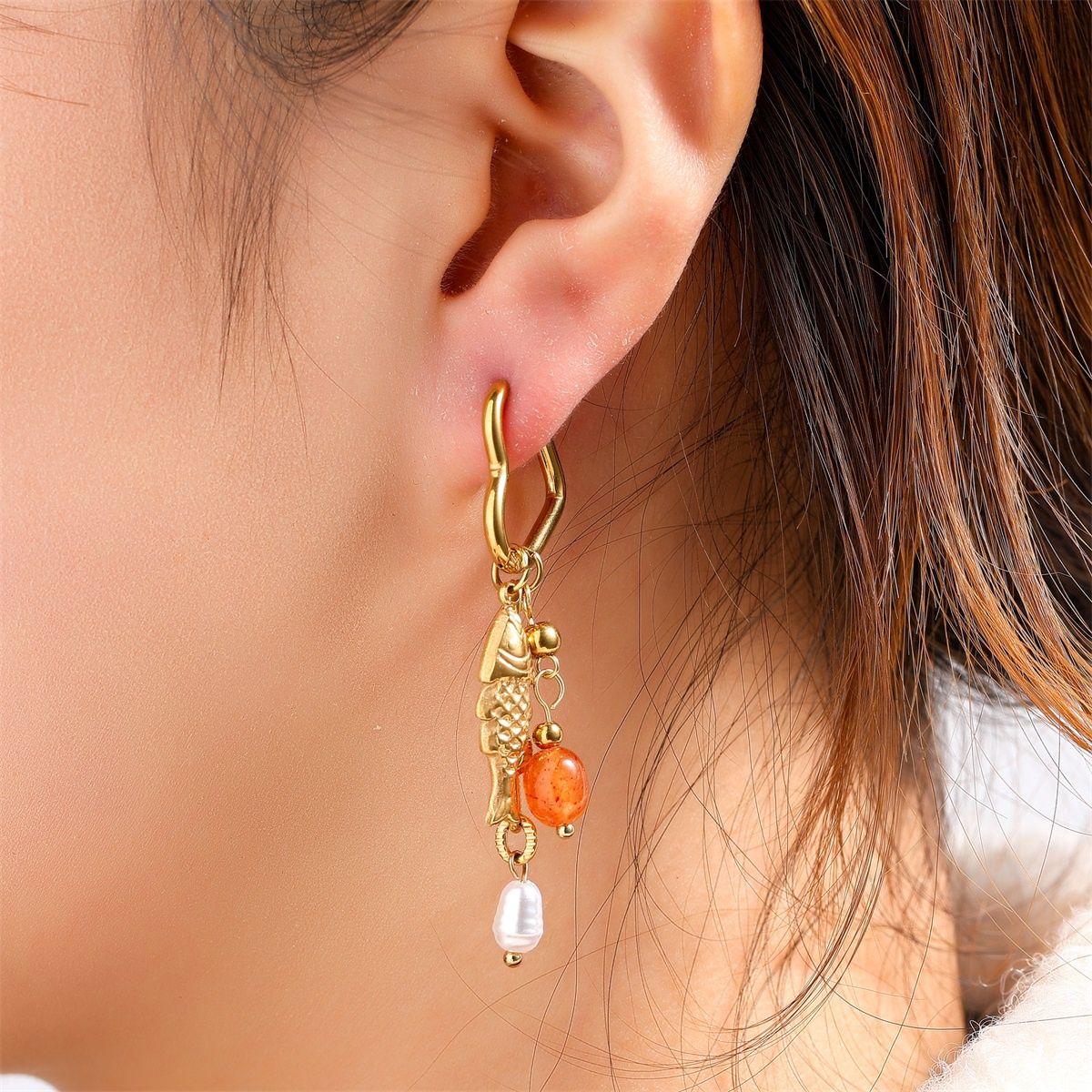 Fishy Festival Hoop - Orange / Pearl / Gold