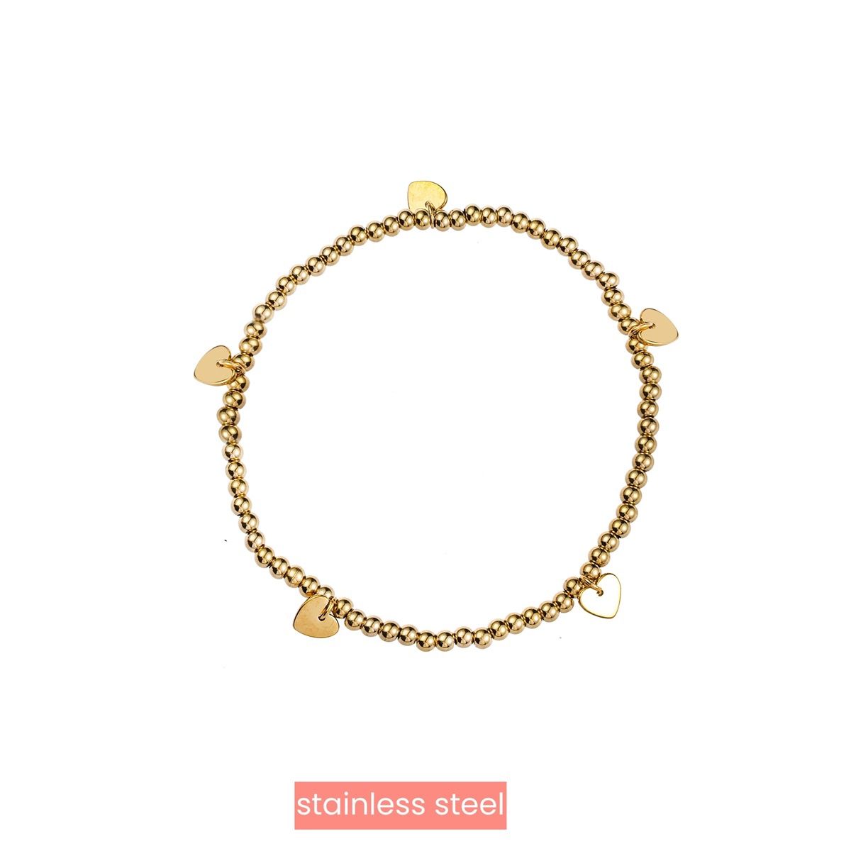 Basly Bracelet 3mm + 5 Hearts - Gold