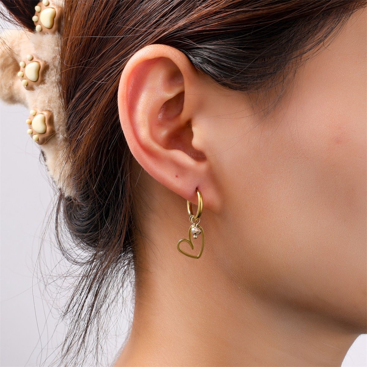 Open Heart Hoop - Crystal / Gold