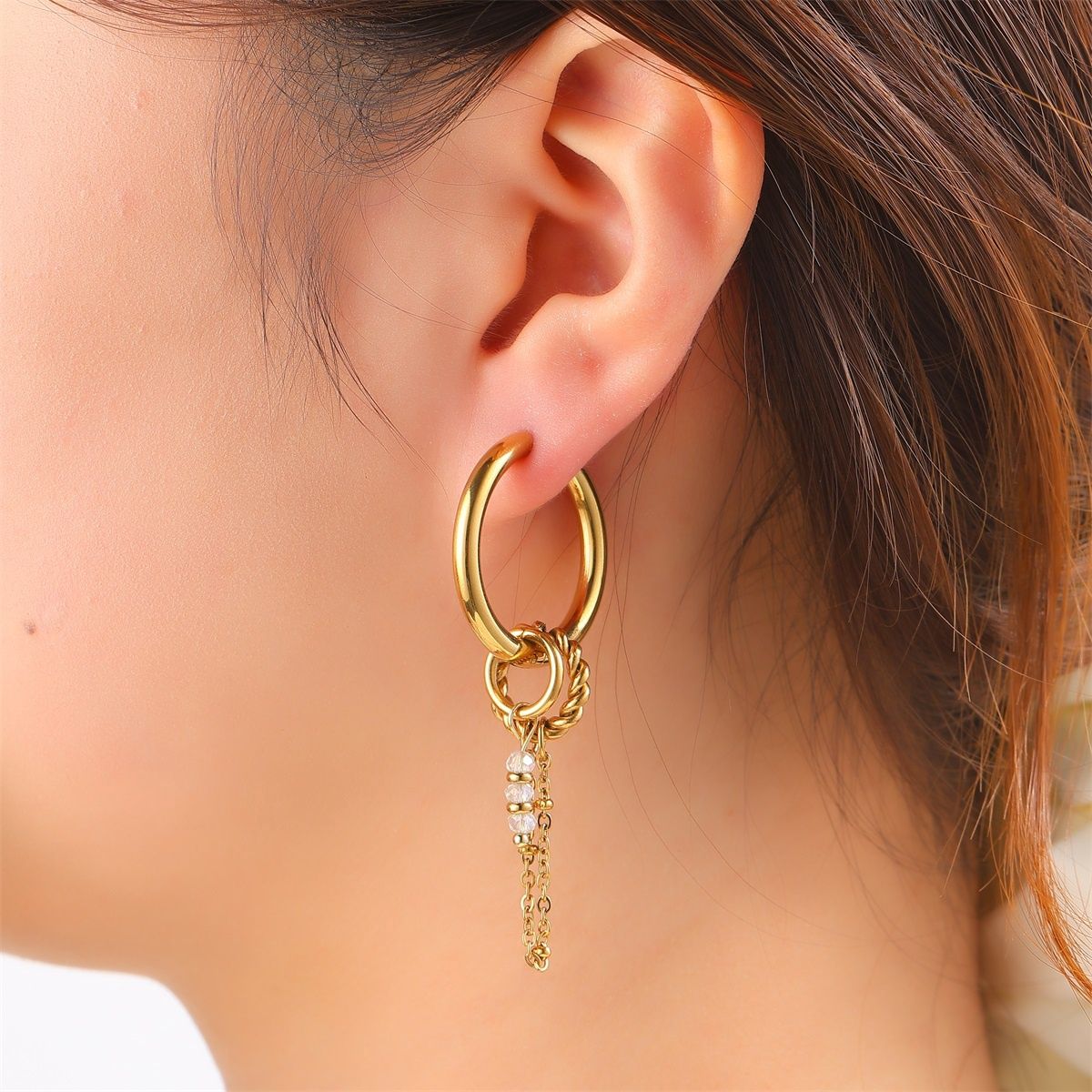 Stones + Big Hoop - Gold / Crystal