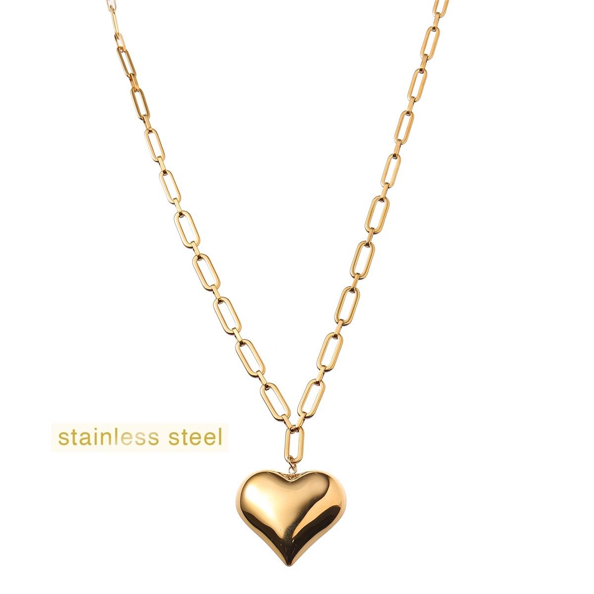 Flat Link Heart Necklace - Gold