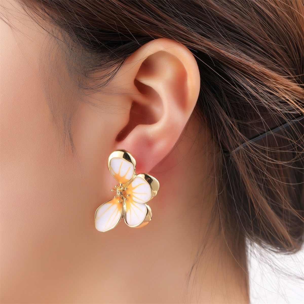 Half Flower Stud - Yellow