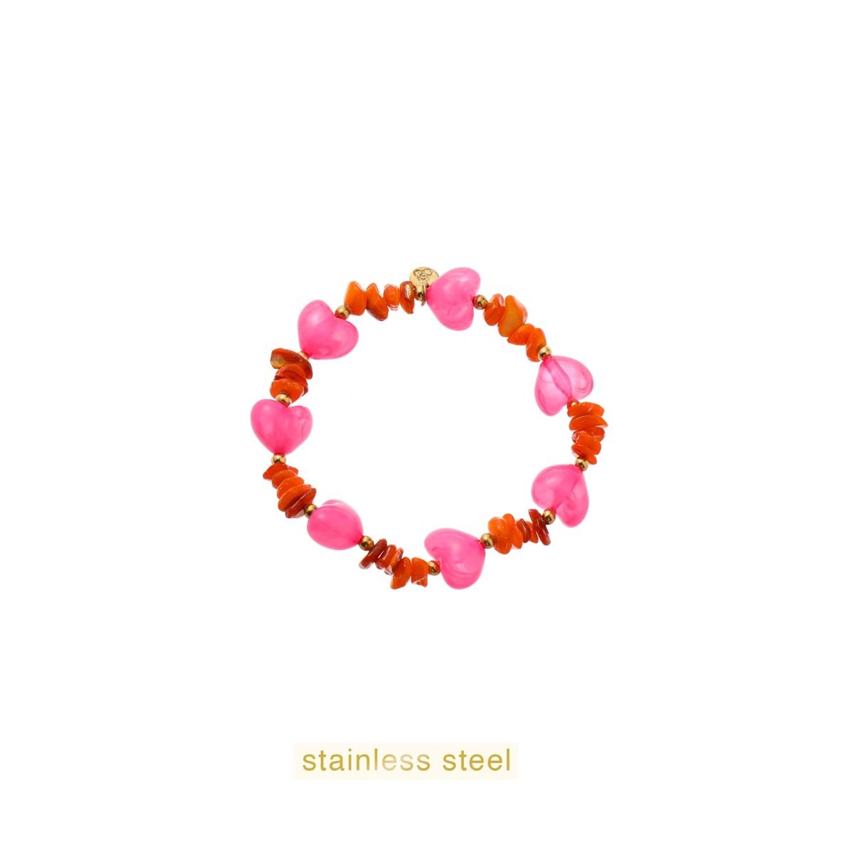 Coral Heart Stones Bracelet - Pink