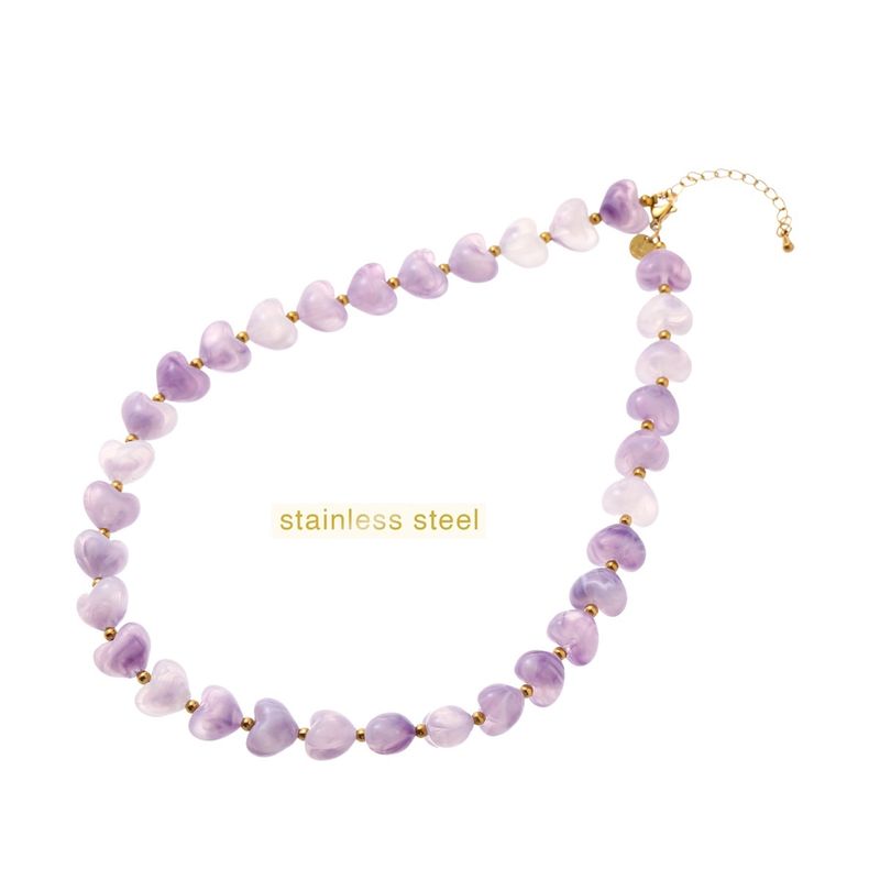 Heart Stones Necklace - Purple
