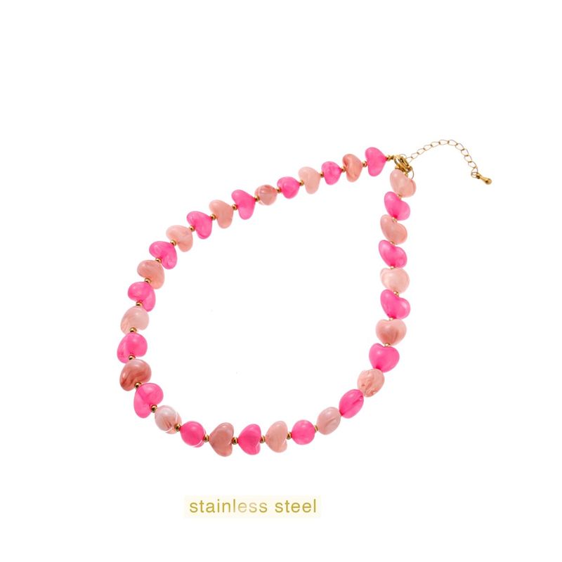 Heart Stones Necklace - Pink