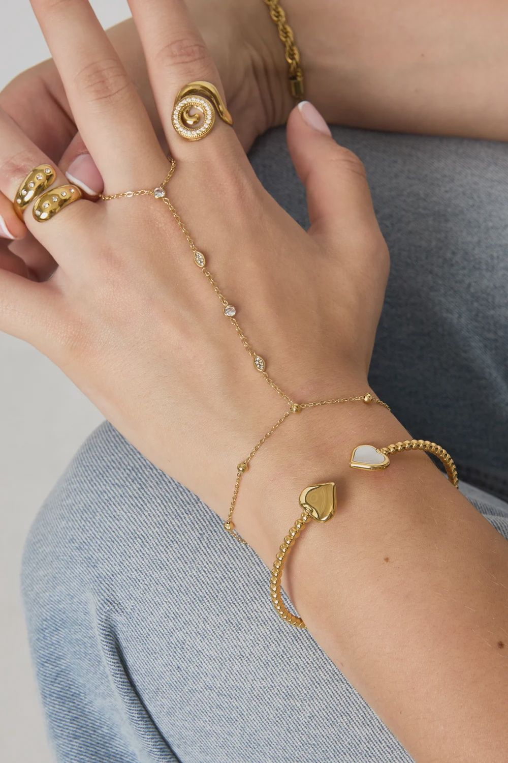 Handchain Round Stones - Gold