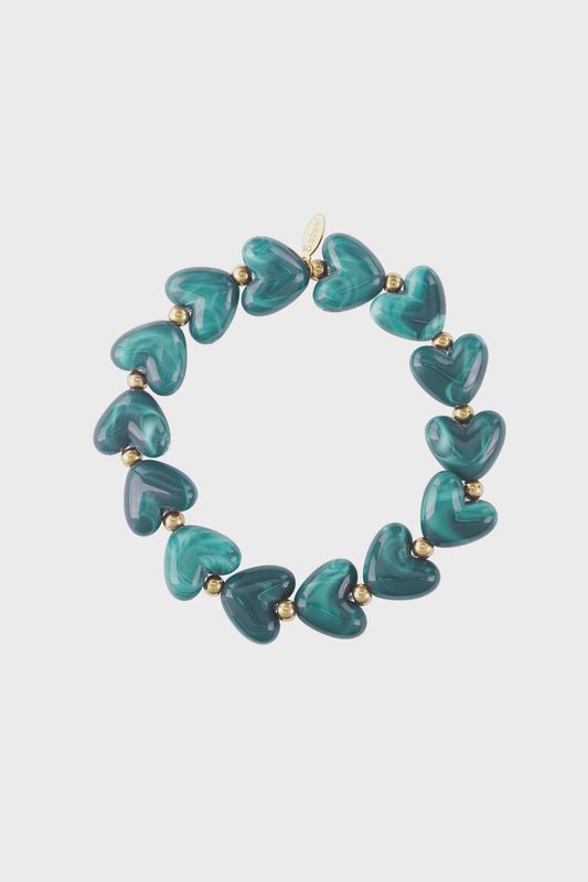Hartjes Kralen Armband - Dark Green