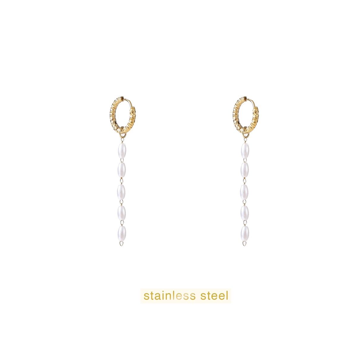 Long Pearl Hoop - Gold