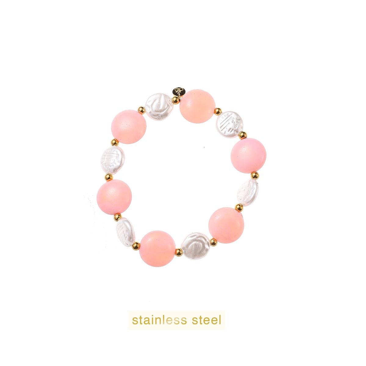 Stones + Flat Pearl Bracelet - Gold / Pink