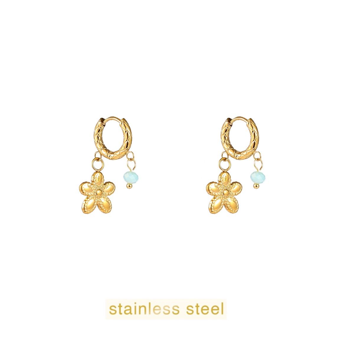 Small Stone + Flower Hoop - Gold / Blue