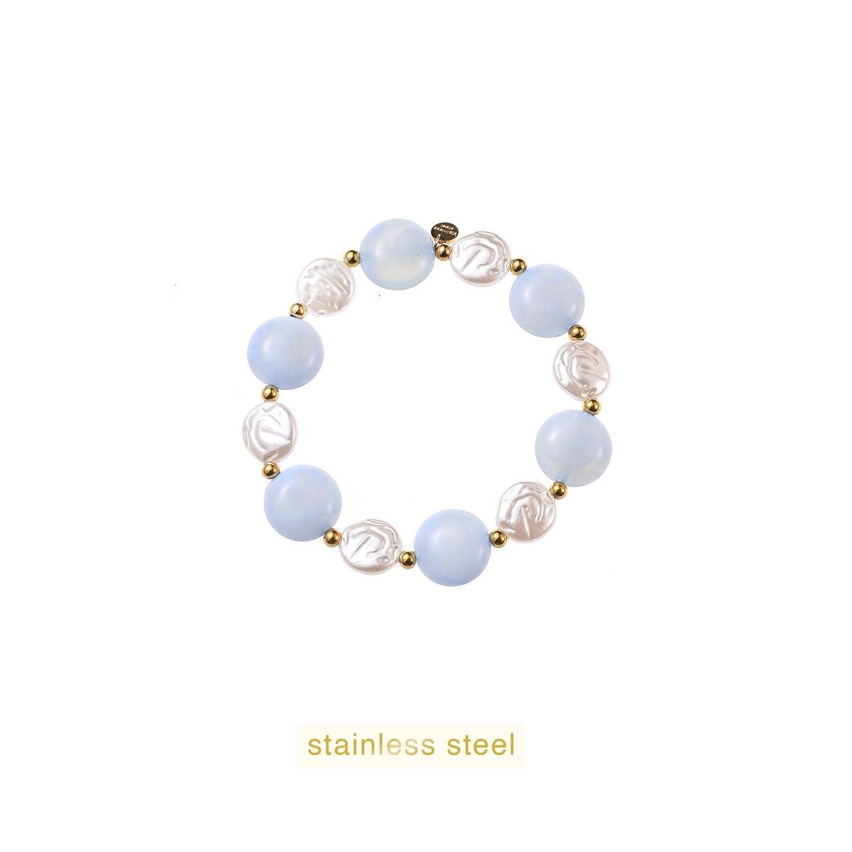 Stones + Flat Pearl Bracelet - Gold / Blue