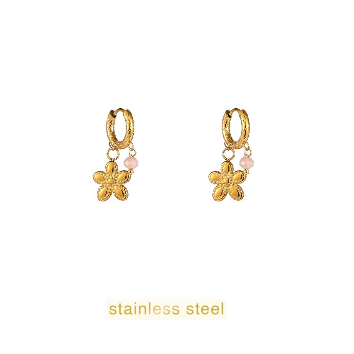 Small Stone + Flower Hoop - Gold / Taupe
