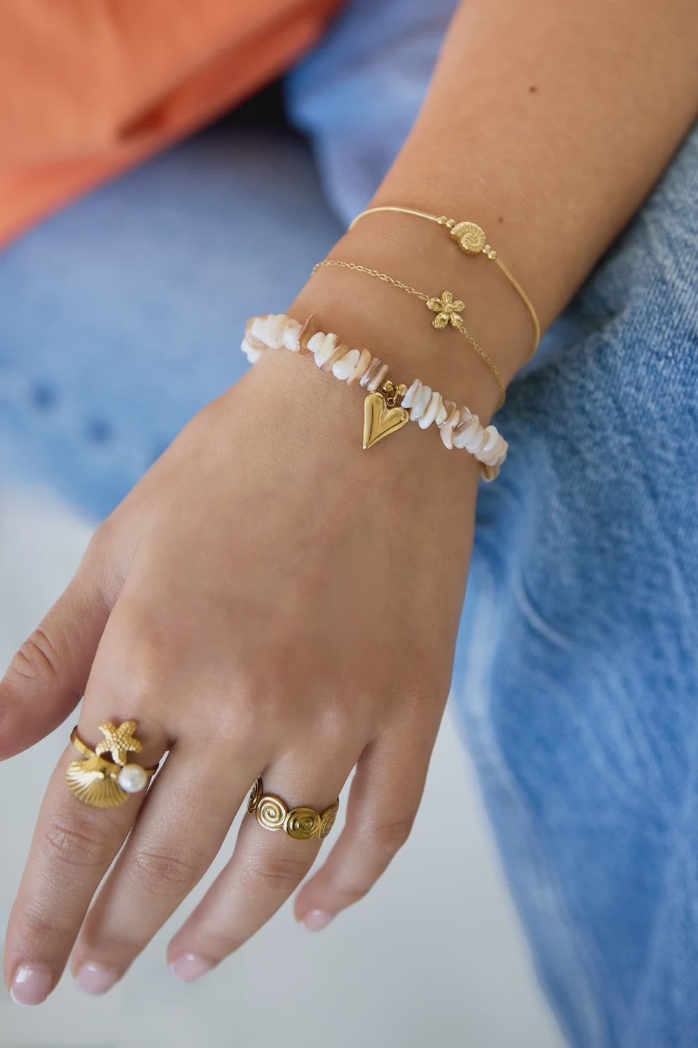 Armband Beige Steentjes - Goud Hart