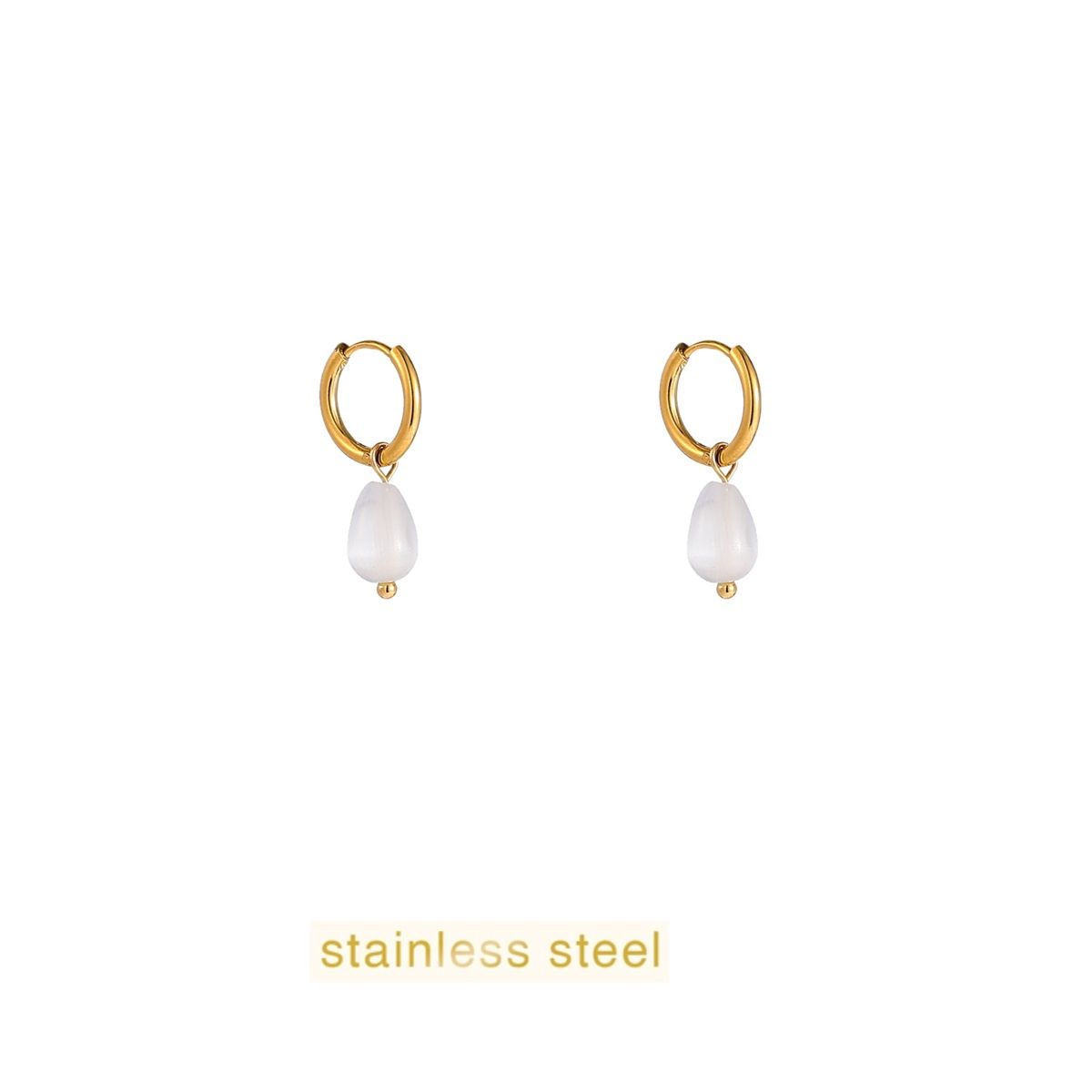 Drop Stone Hoop - White + Gold