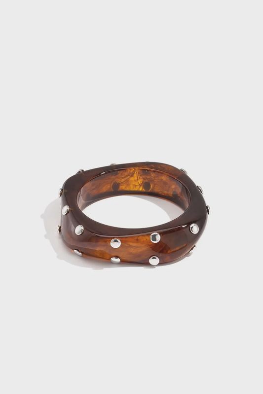 Resin Big Bangle - Amber / Silver Studs