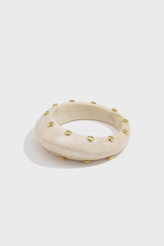 Resin Big Bangle - Beige / Golden Studs