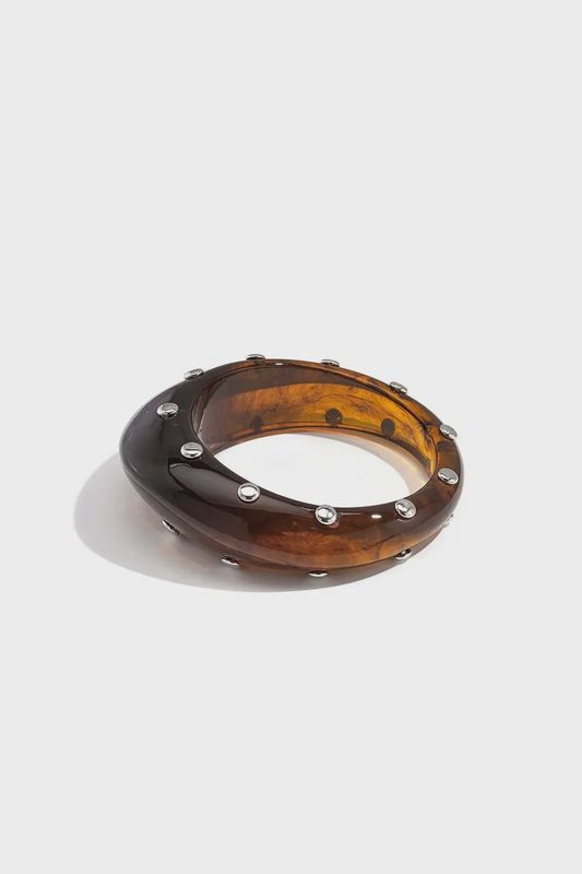 Resin Big Bangle Round - Amber / Silver Studs