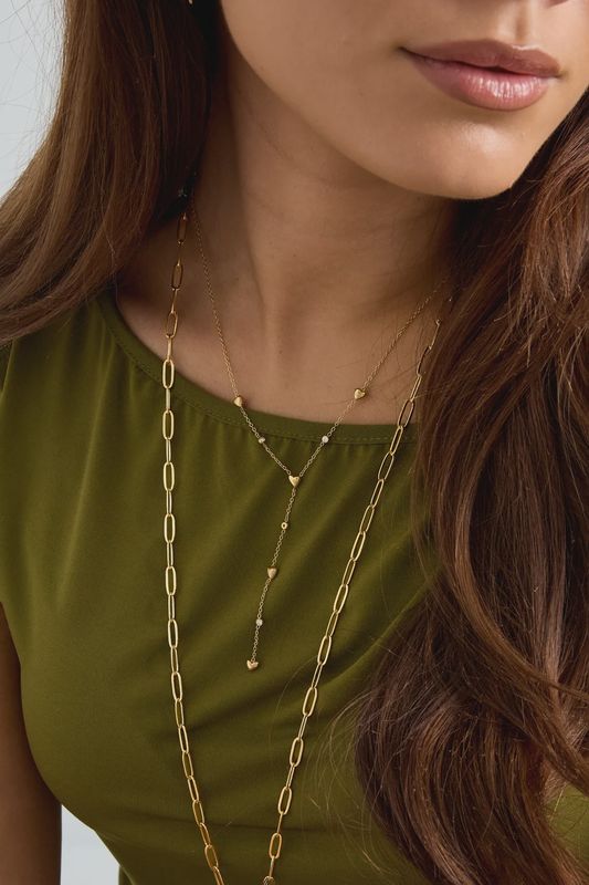Y Line Necklace Hearts - Gold