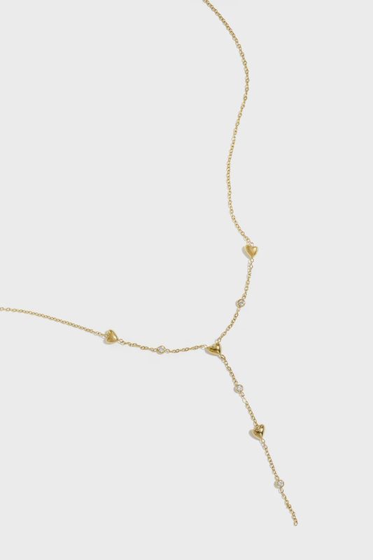 Y Line Necklace Hearts - Gold