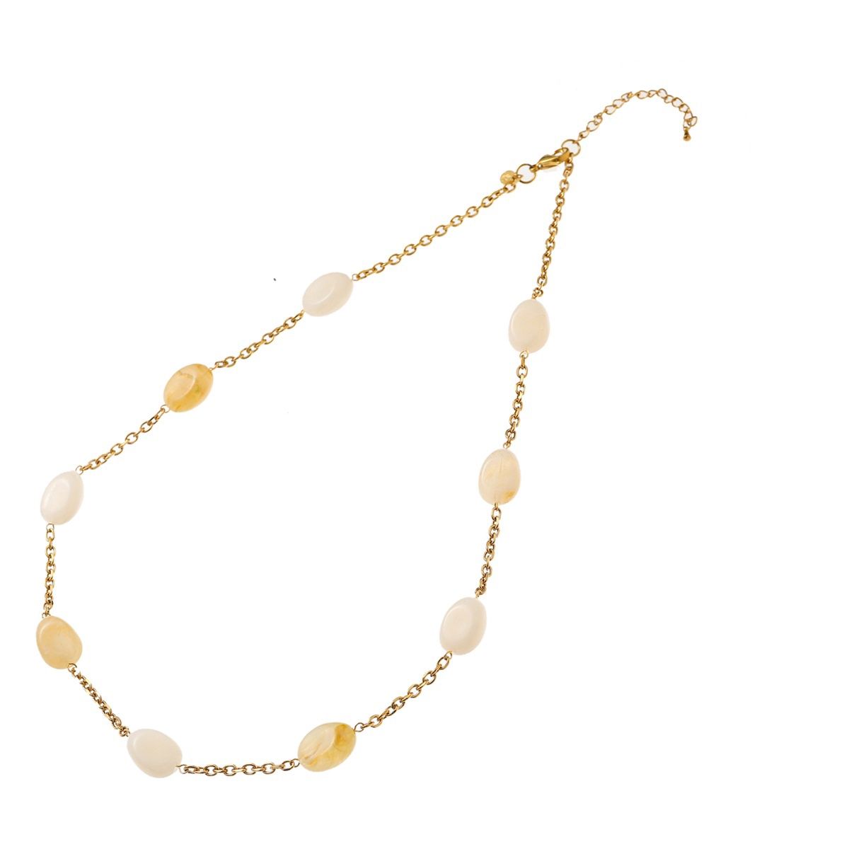 Long Stone Link Necklace - Gold / Cream