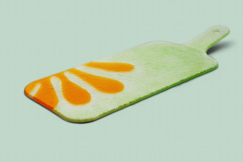 Glazen Borrelplank - Groen + Oranje Bloem S