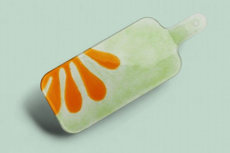 Glazen Borrelplank - Groen + Oranje Bloem S