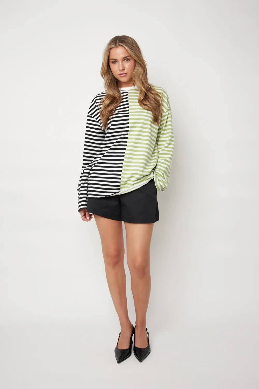 Longsleeve Blocked Stripe - Zwart / Groen