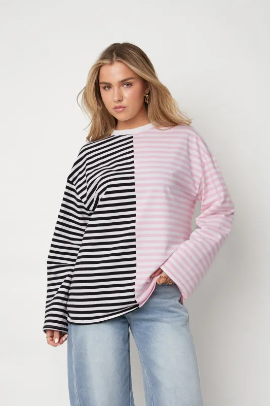 Longsleeve Blocked Stripe - Zwart / Roze